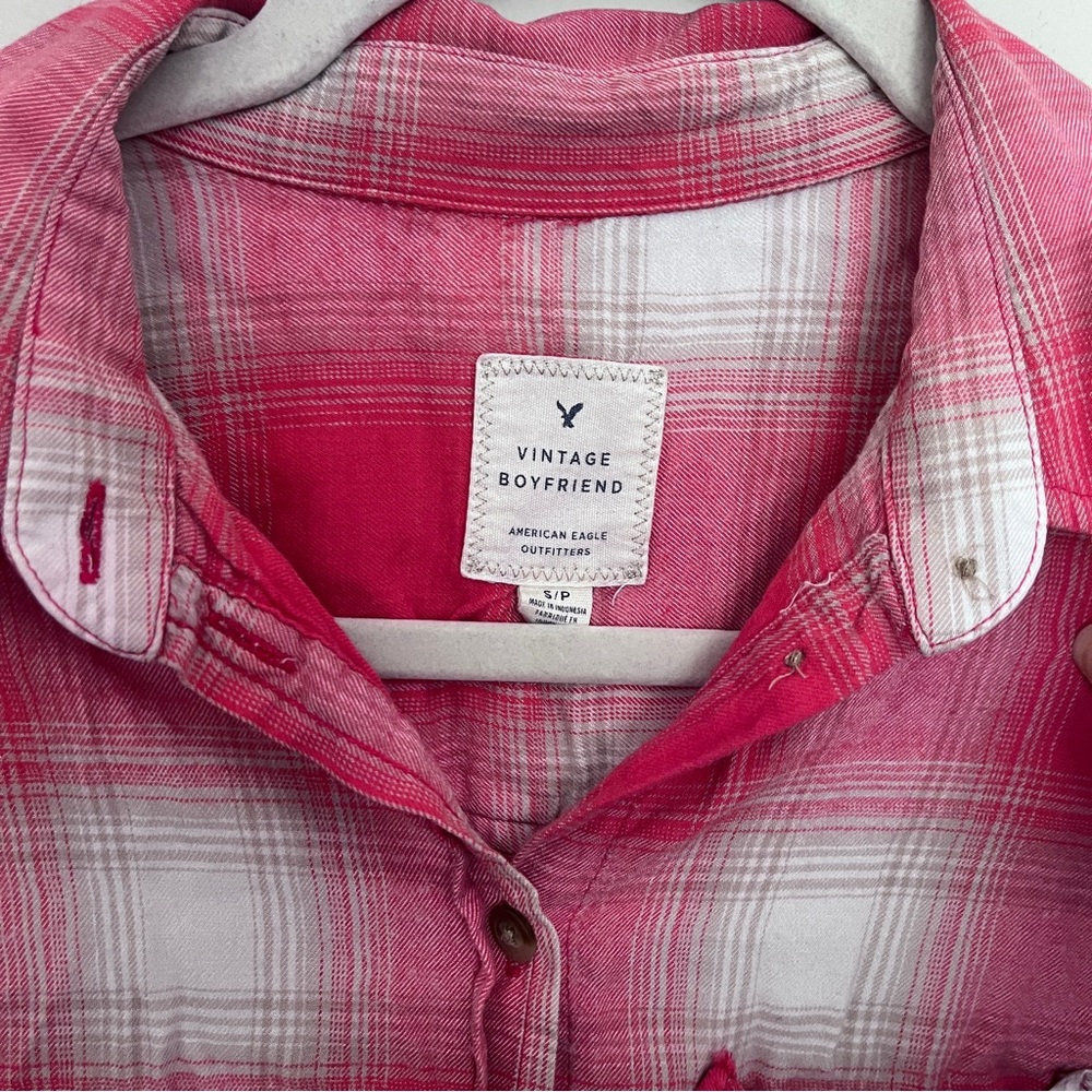 American Eagle Vintage Boyfriend Lite Weight Plaid Button-Down - Size SP - Picture 3 of 7